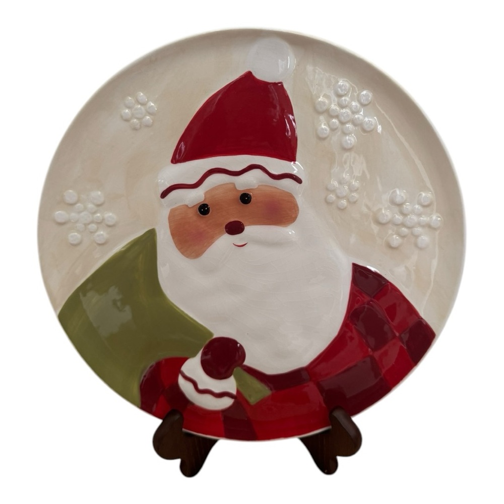 Hallmark SANTA CLAUS with bag Cookie Plate Ceramic Tray Platter 10 3/4" Holiday